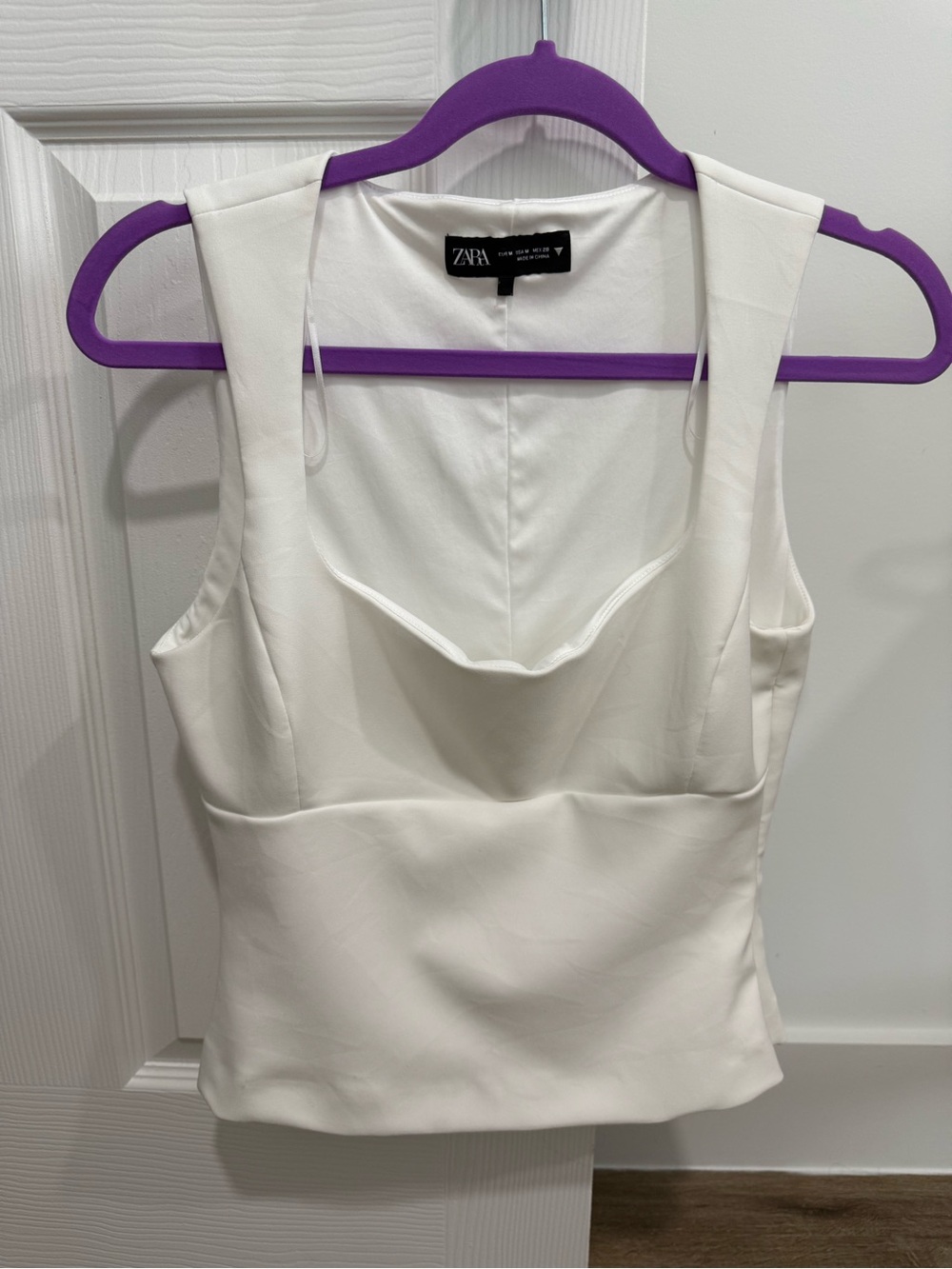 ZARA White Square-Neck Sleeveless Camisole